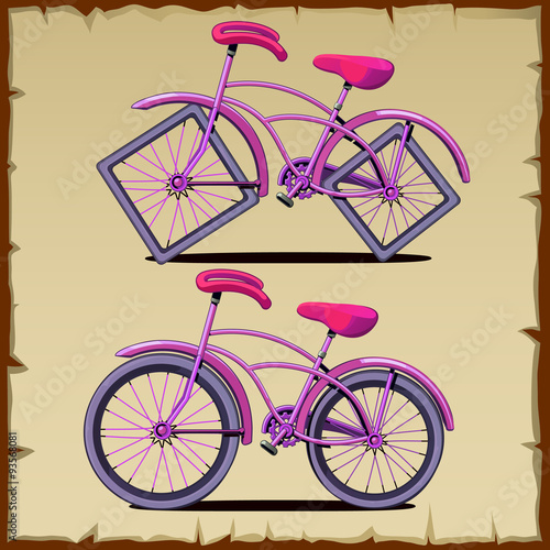 Set of bicycle with round and square wheels