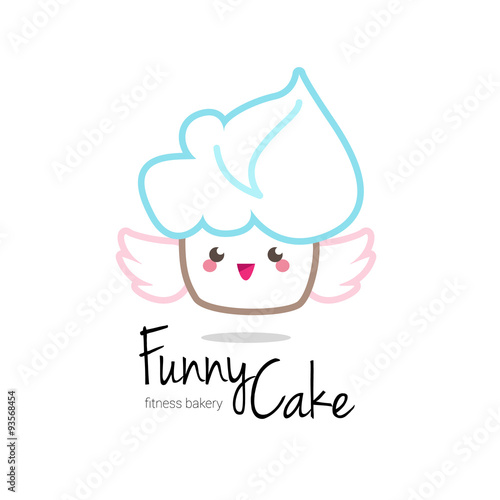 Vector funny minimalistic kawaii cupcake logo. Bakery cute