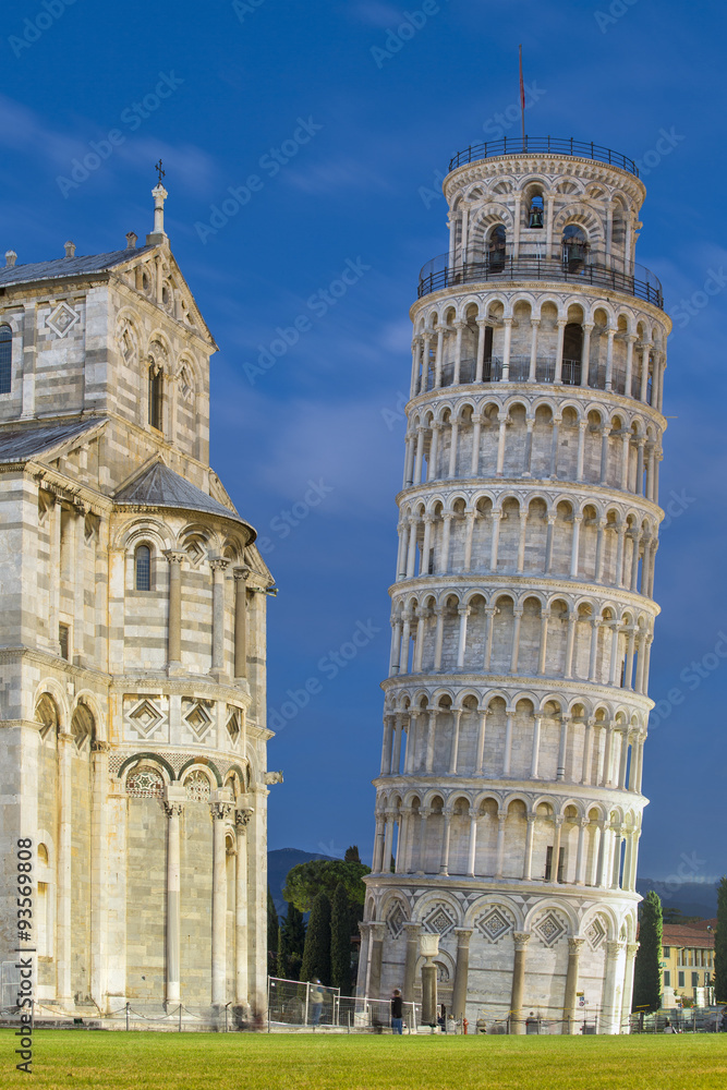 falling tower in Pisa in Italy in twilight light