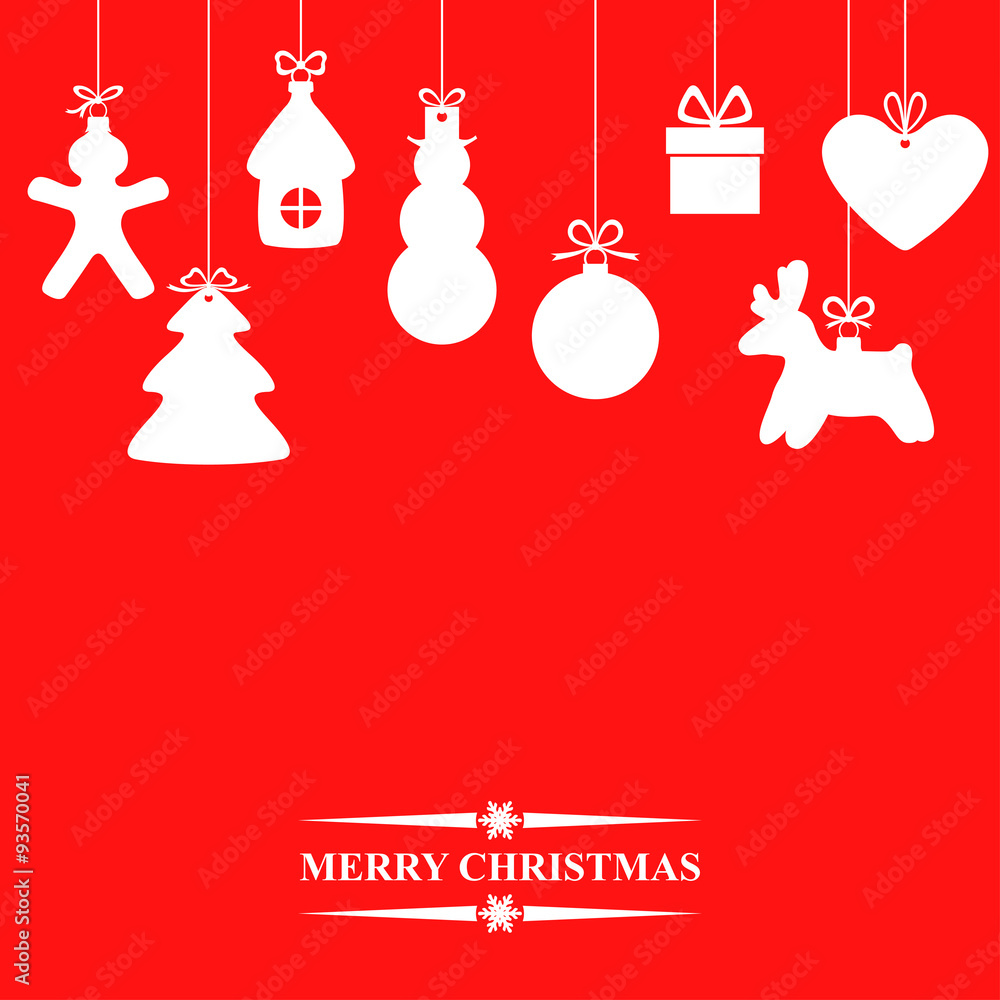 Naklejka premium Card with Christmas baubles on red background