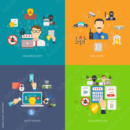 Wallpaper Mural Bank security 4 flat icons banner Torontodigital.ca