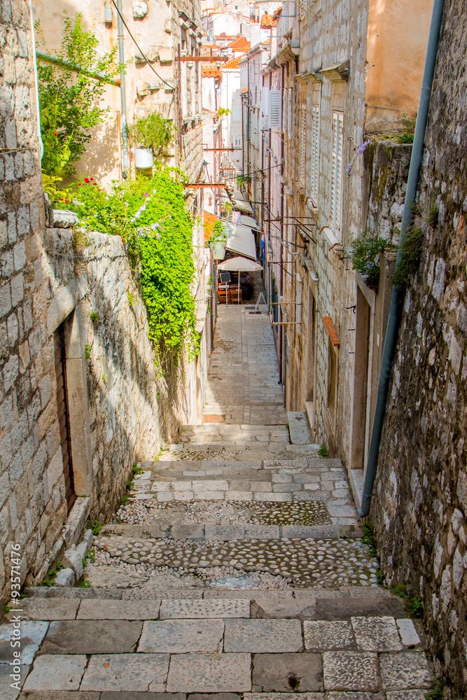      Narrow street and stairs in the Old Town in Dubrovnik, Croatia 