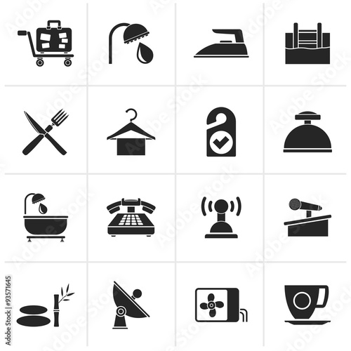 Black Hotel and motel icons - Vector icon Set