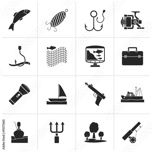 Black Fishing industry icons - vector icon set