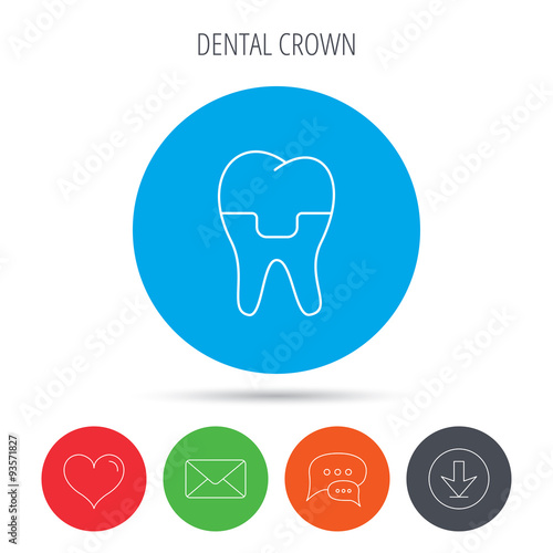 Dental crown icon. Tooth prosthesis sign.