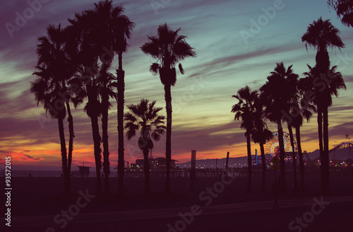 Sunset colors with palms silhouettes in Santa monica  Los angeles
