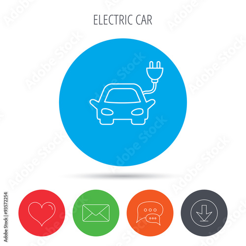 Electric car icon. Hybrid auto transport sign.