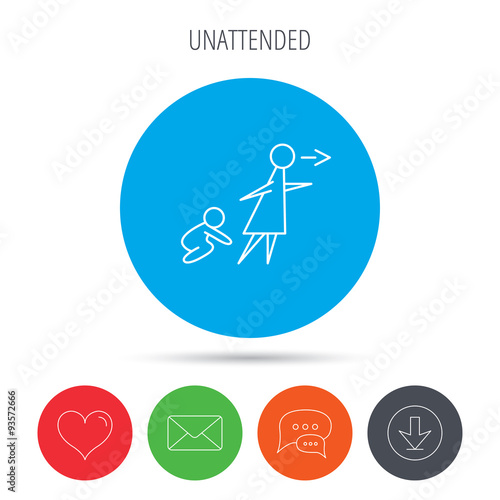 Unattended baby icon. Babysitting sign.