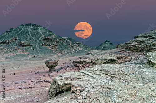 Rise of super-moon in geological nature park Timna photo