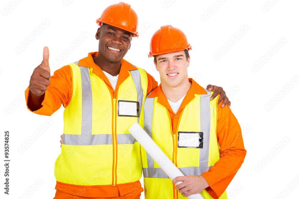 construction workers giving thumb up construction workers giving thumb up