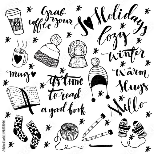 Hand drawn doodle sketch winter fashion vintage illustration.