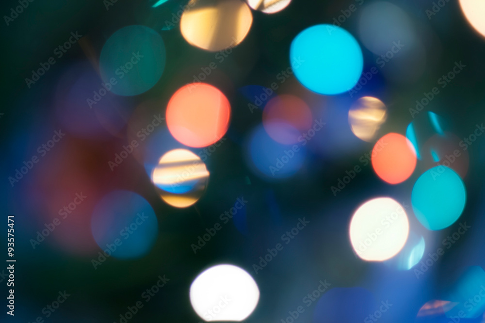 Lights blurred bokeh background from christmas night party, vintage retro toned