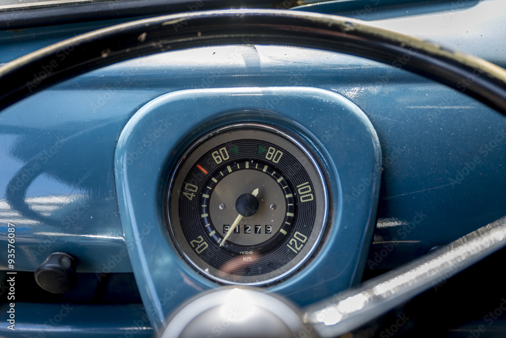 Detailed view of Transporter Bulli 1950s, speedometer