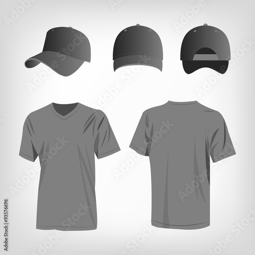 Sportswear grey t-shirt and grey baseball cap vector set