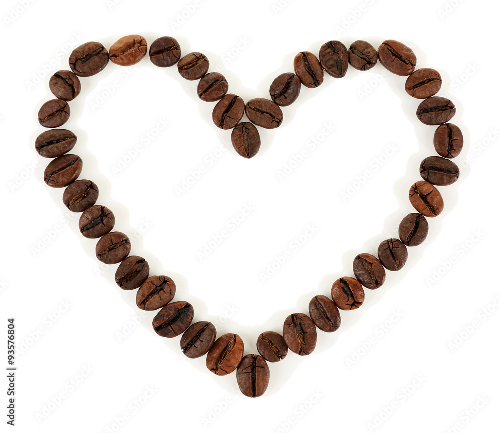 Heart shaped coffee beans isolated on white Heart shaped coffee beans isolated on white