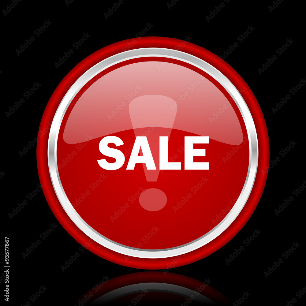 sale red glossy cirle web icon on black bacground