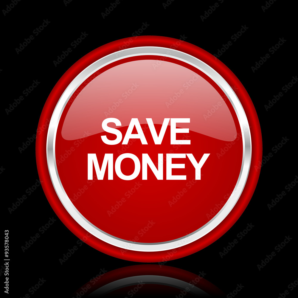 save money red glossy cirle web icon on black bacground save money red glossy cirle web icon on black bacground
