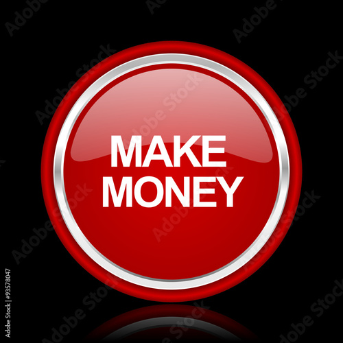 make money red glossy cirle web icon on black bacground