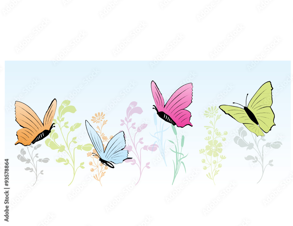 Naklejka premium FLEUR ET PAPILLONS