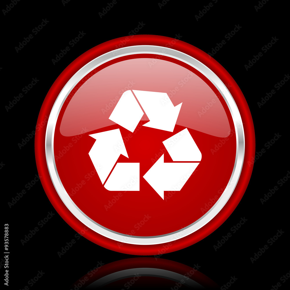 recycle red glossy cirle web icon on black bacground