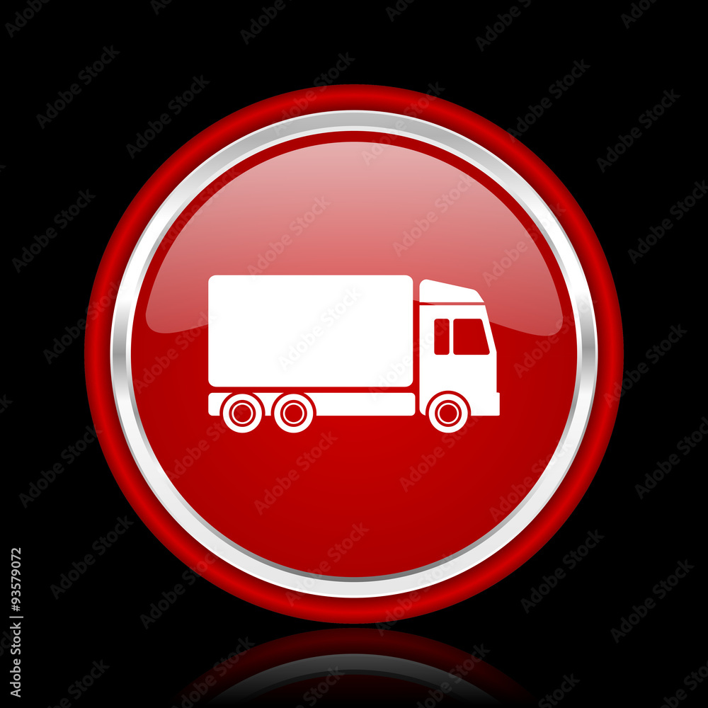 delivery red glossy cirle web icon on black bacground delivery red glossy cirle web icon on black bacground