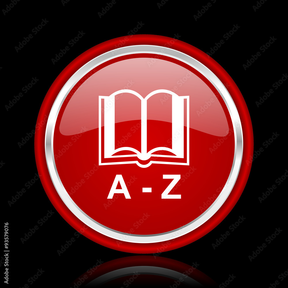 dictionary red glossy cirle web icon on black bacground dictionary red glossy cirle web icon on black bacground