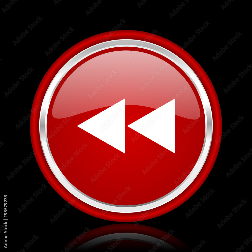 rewind red glossy cirle web icon on black bacground rewind red glossy cirle web icon on black bacground