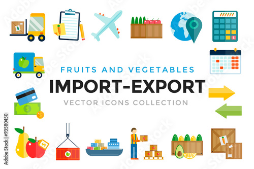 Import export fruits and vegetables delivery vector icons set © Vectorvstocker