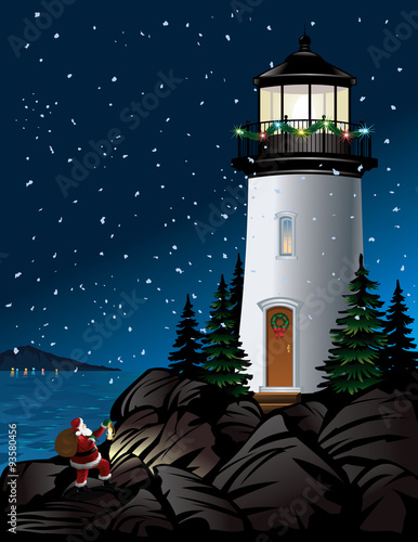Santa bringing gifts to lighthouse