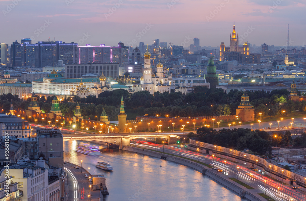 Evening the city of Moscow overlooking the river, the Kremlin and architecture