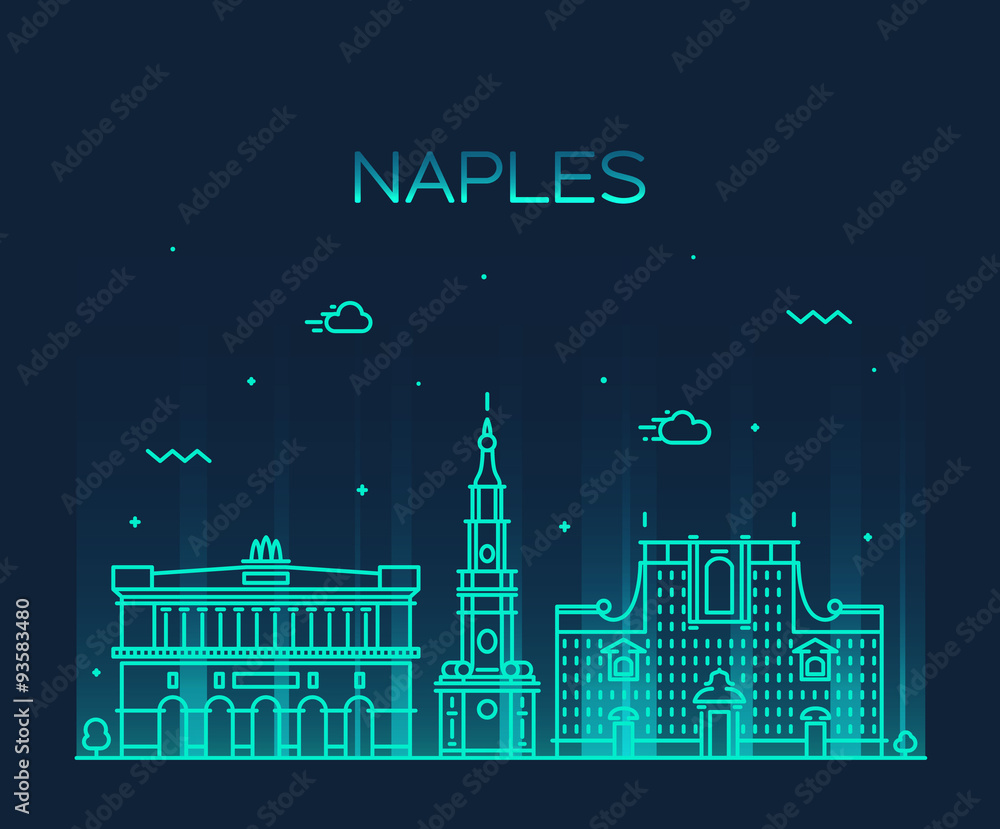 Naples skyline silhouette vector linear style