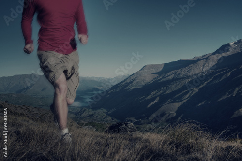 Man Jogging Mountains Exercise Wellbeing Concept