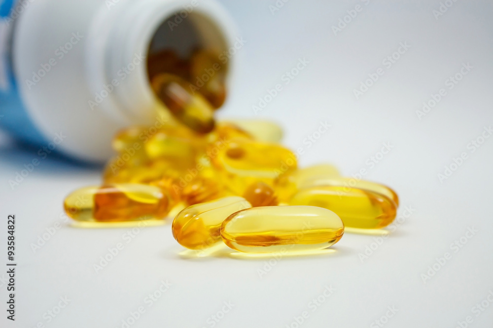 Fish oil capsules and container Fish oil capsules and container