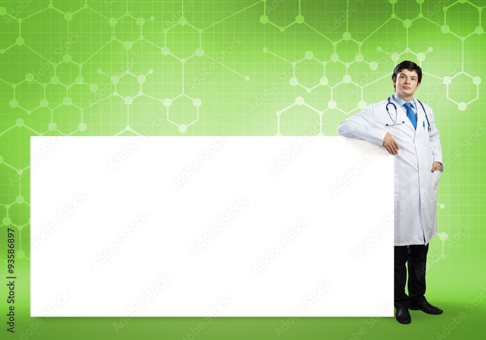 Doctor with banner Doctor with banner