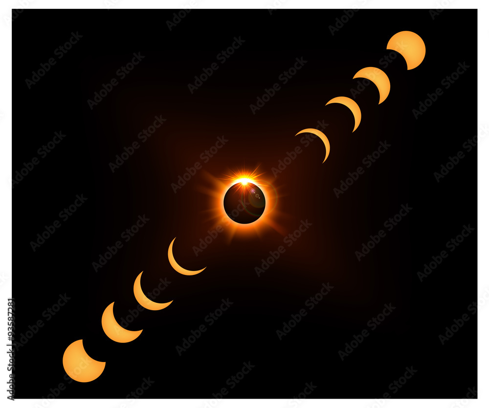 Fototapeta premium Space background with gold sun light and Crescent moon