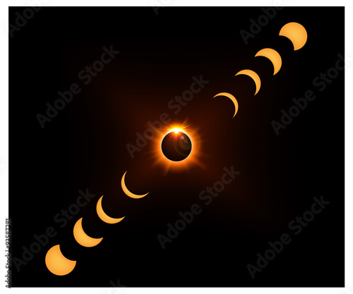 Space background with gold sun light and Crescent moon