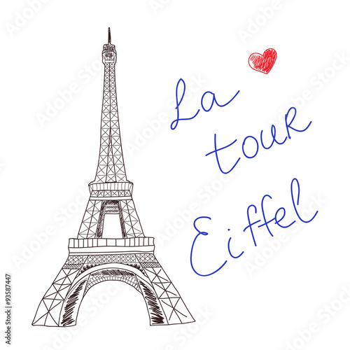Eiffel Tower hand drawn silhouette. Vector Illustration of isolated Eiffel Tower.
