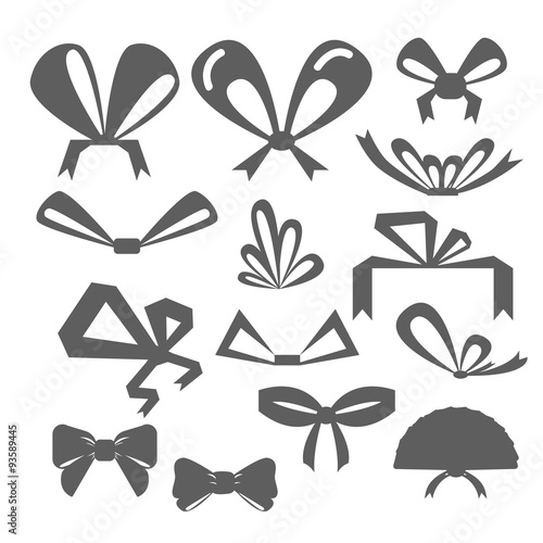 set festive bows in different shapes. Silhouettes of bows of different shapes.
