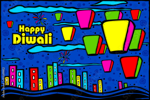Diwali sky lamp in Indian art style