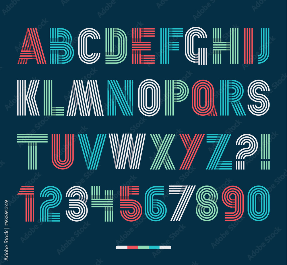 Retro stripes funky fonts set,trendy elegant retro style design. - obrazy, fototapety, plakaty 