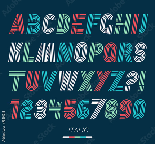 Retro stripes funky fonts set,trendy elegant retro style design.