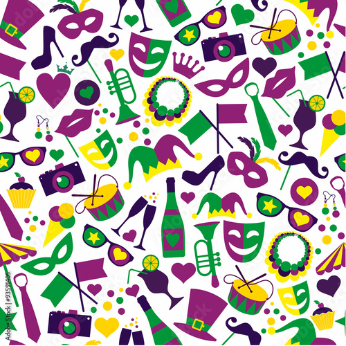Bright vector carnival icons. Seamless pattern.