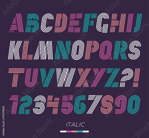 Retro stripes funky fonts set,trendy elegant retro style design.