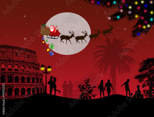 People at night in Rome with santa claus