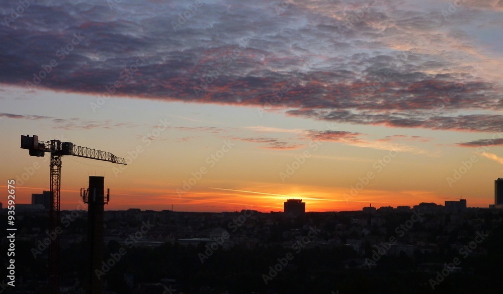 City panorama at the sunrise