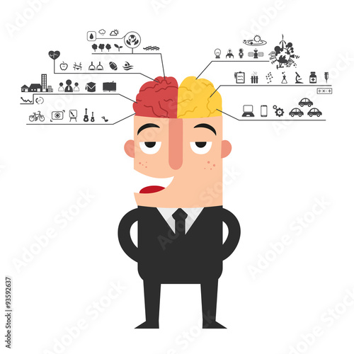 businessman with left and right brain functions icon