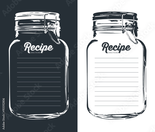 Mason jar with hook recipe card and lines. Template. Vector design. 