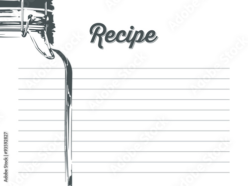 Simple recipe card with mason jar with a hook in dark blue. Template. Vector design.