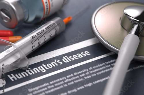 Huntington's disease - Printed Diagnosis on Grey Background. photo