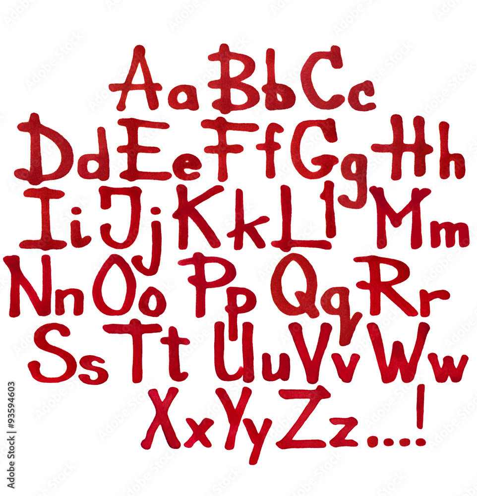 Hand written Alphabet by Red Marker with texture of Paper. Letters isolated Hand written Alphabet by Red Marker with texture of Paper. Letters isolated